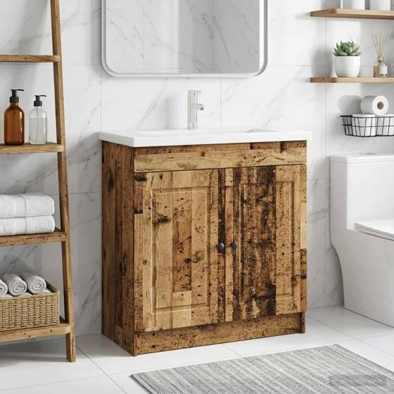 vidaXL Badeværelsesskab under vask i gammelt træ 78,5 x 37,5 x 81 cm