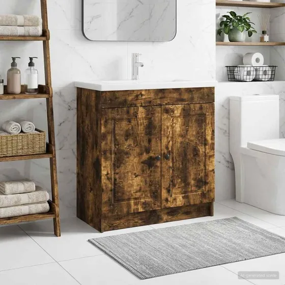 vidaXL Badeværelsesskab under vask i røget eg, 78,5 x 37,5 x 81 cm