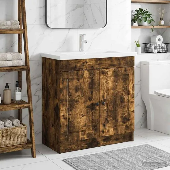 vidaXL Badeværelsesskab under vask, Røget eg, 56 x 37,5 x 81 cm
