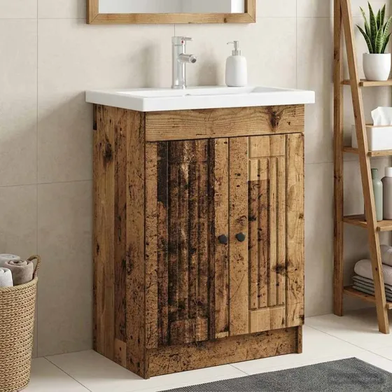 vidaXL Badeværelsesmøbel under vask - Gammelt træ - 56 x 37,5 x 81 cm
