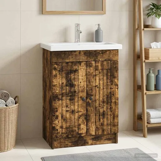 vidaXL Badeværelsesmøbel under vask i røget eg, 56 x 37,5 x 81 cm