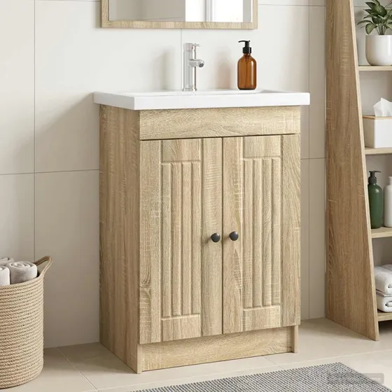 vidaXL Badeværelsesmøbel under vask Sonoma-eg 56 x 37,5 x 81 cm