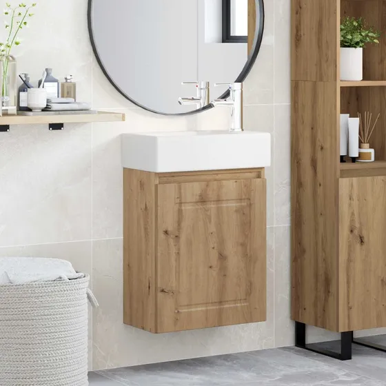 vidaXL Badeværelses Vanity-enhed med Armatur, Artisan-eg