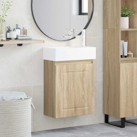 vidaXL Badeværelses Vanity-enhed med Armatur, Sonoma-eg