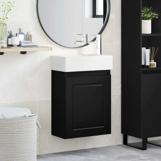 vidaXL Badeværelses Vanity-enhed med Armatur, Sort, 45,5x22,5x84 cm