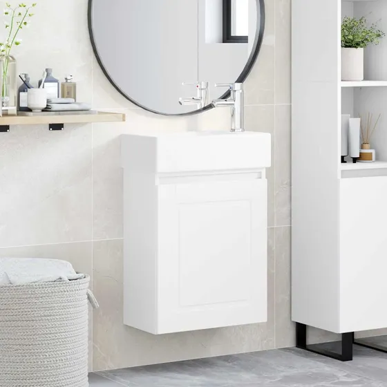 vidaXL Badeværelsesenhed med vask og armatur, hvid 45,5x22,5x84 cm