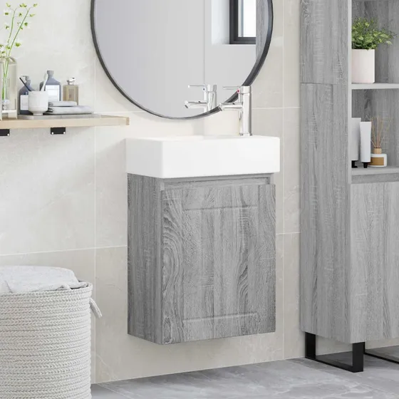 vidaXL Badeværelses Vanity-enhed med Armatur, Grå Sonoma