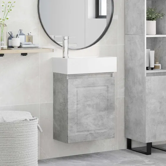 vidaXL Badeværelses Vanity-enhed med Armatur, Betongrå