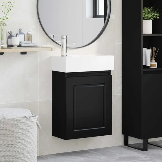vidaXL Badeværelses Vanity-enhed med Armatur, Sort, 45,5x22,5x84 cm