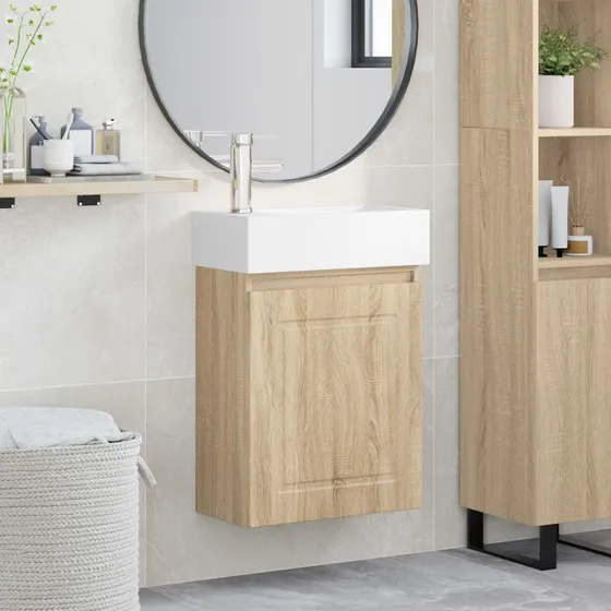 vidaXL Badeværelses Vanity-enhed med Armatur, Sonoma-eg