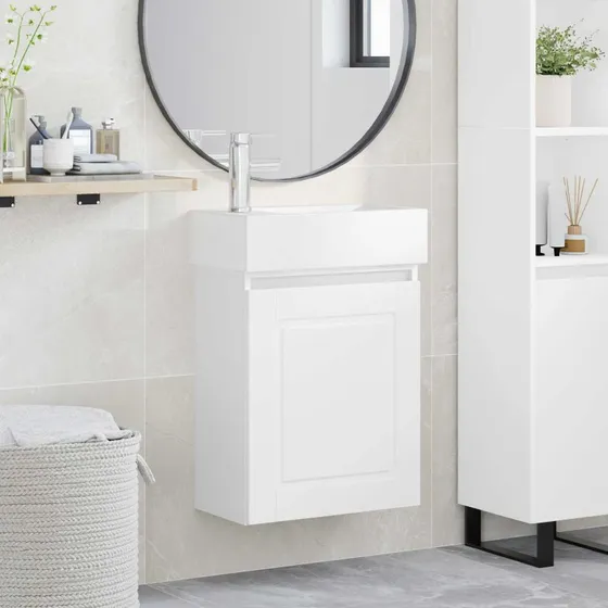 vidaXL Badeværelses Vanity-enhed med Armatur, Hvid, 45,5x22,5x84 cm