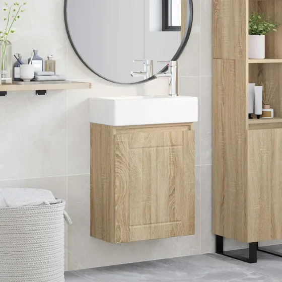 vidaXL Badeværelses Vanity-enhed med Armatur, Sonoma-eg
