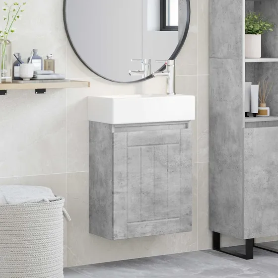 vidaXL Badeværelses Vanity-enhed med Armatur, Betongrå