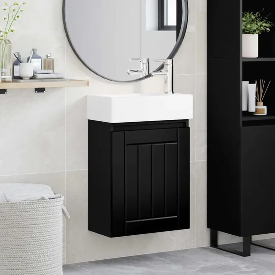 vidaXL Badeværelses Vanity-enhed med Armatur, Sort, 45,5 x 25,5 x 84 cm