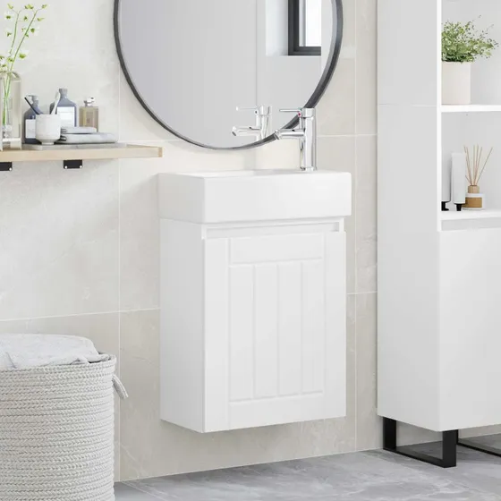 vidaXL Badeværelses Vanity-enhed med Armatur, Hvid 45,5 x 84 cm