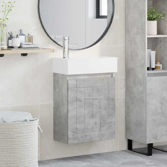 vidaXL Badeværelses Vanity-enhed med Armatur, Betongrå