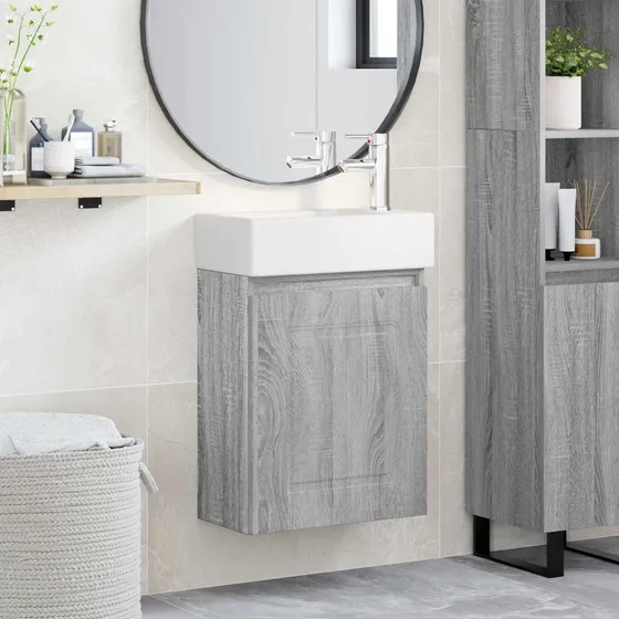 vidaXL Badeværelses Vanity-enhed med Armatur, Grå Sonoma