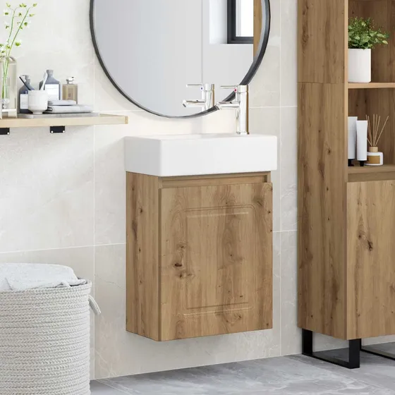 vidaXL Badeværelses Vanity-enhed Artisan-eg med vask og armatur