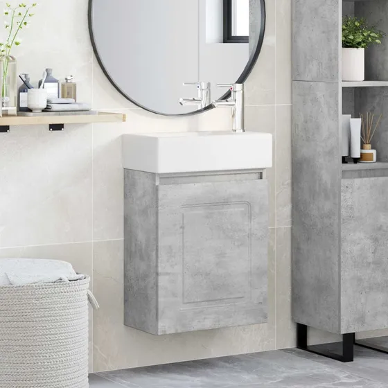 vidaXL Badeværelses Vanity-enhed med Armatur, Betongrå