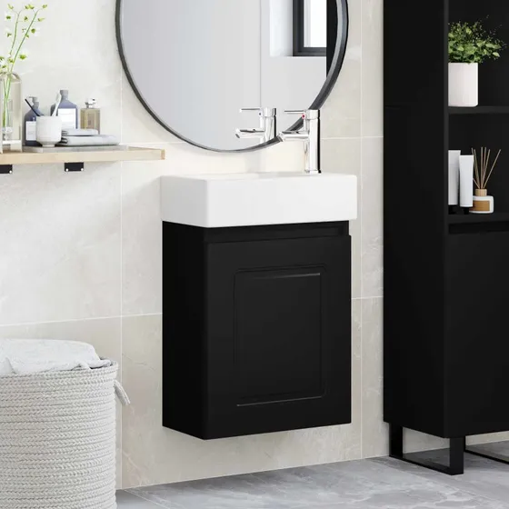 vidaXL Badeværelses Vanity-enhed med Armatur, Sort, 45,5 x 22,5 x 84 cm