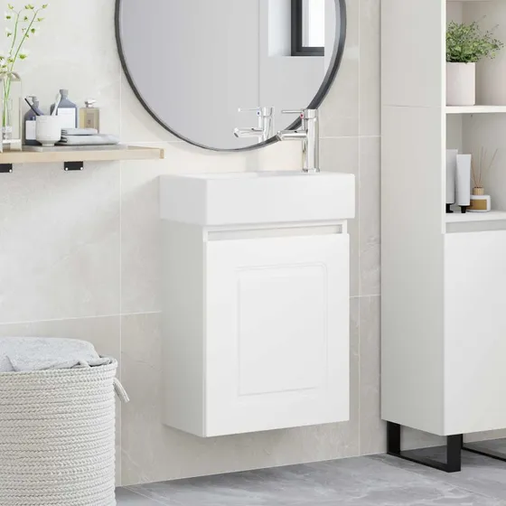 vidaXL Badeværelses Vanity-enhed med Armatur, Hvid 45,5x22,5x84 cm
