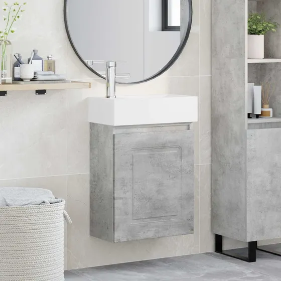 vidaXL Badeværelses Vanity-enhed med Armatur, Betongrå