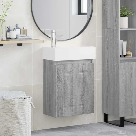 vidaXL Badeværelses Vanity-enhed med Armatur, Grå Sonoma