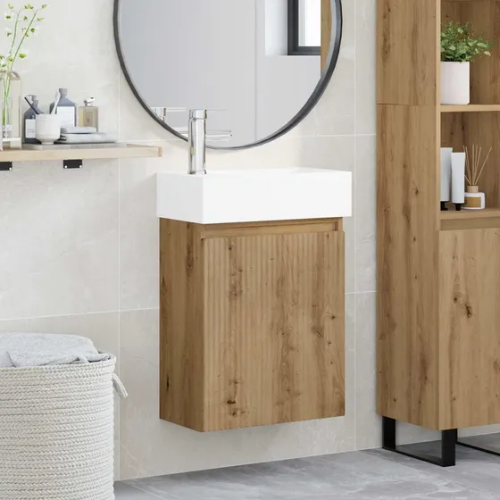 vidaXL Badeværelses Vanity-enhed med Armatur i Artisan-eg
