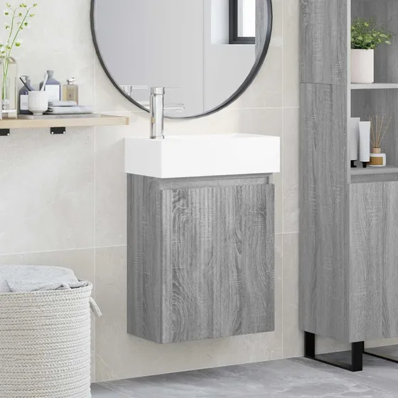 vidaXL Badeværelses Vanity-enhed med Armatur, Grå Sonoma
