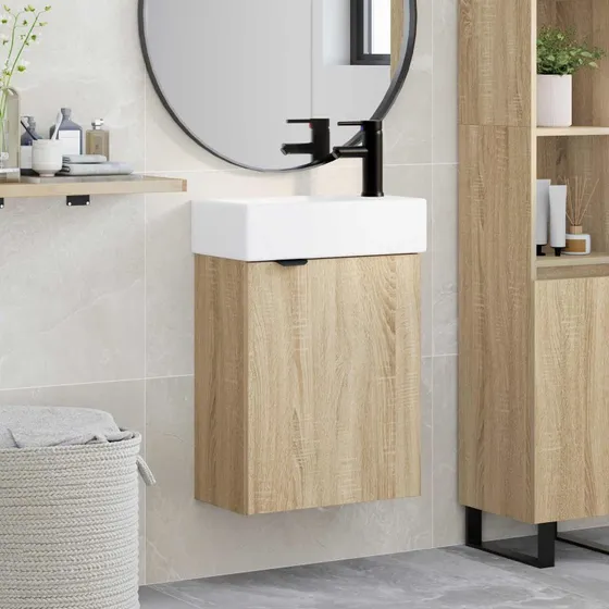 vidaXL Badeværelses Vanity-enhed med Armatur, Sonoma-eg
