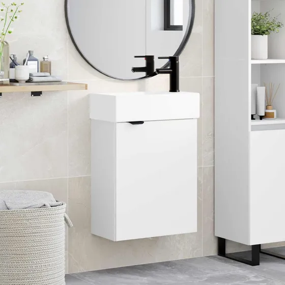 vidaXL Badeværelses Vanity-enhed med Armatur, Hvid 45,5 x 22,5 x 84 cm