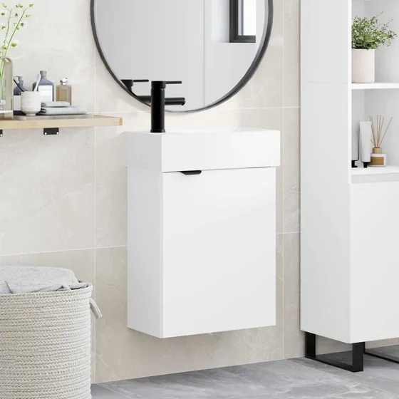 vidaXL Badeværelses Vanity-enhed med Armatur, Hvid, 45,5x22,5x84 cm
