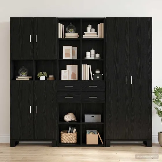 vidaXL Bogreol Sort Eg 30 x 42.4 x 185.2 cm med skuffer