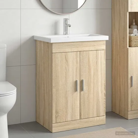 vidaXL Badeværelsesmøbel sæt Sonoma-eg 61 x 40 x 84,5 cm