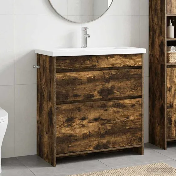 vidaXL Badeværelsesmøbel sæt Røget eg 81 x 40 x 84,5 cm