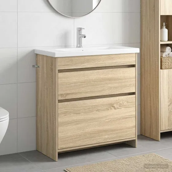 vidaXL Badeværelsesmøbel sæt Sonoma-eg 81 x 40 x 84,5 cm