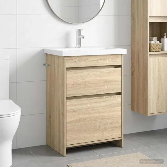 vidaXL Badeværelsesmøbel sæt Sonoma-eg 61 x 40 x 84,5 cm