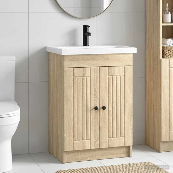 vidaXL Badeværelsesmøbel sæt Sonoma-eg 56 x 37,5 x 81 cm