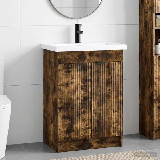 vidaXL Badeværelsesmøbel sæt Røget eg 78,5 x 37,5 x 81 cm