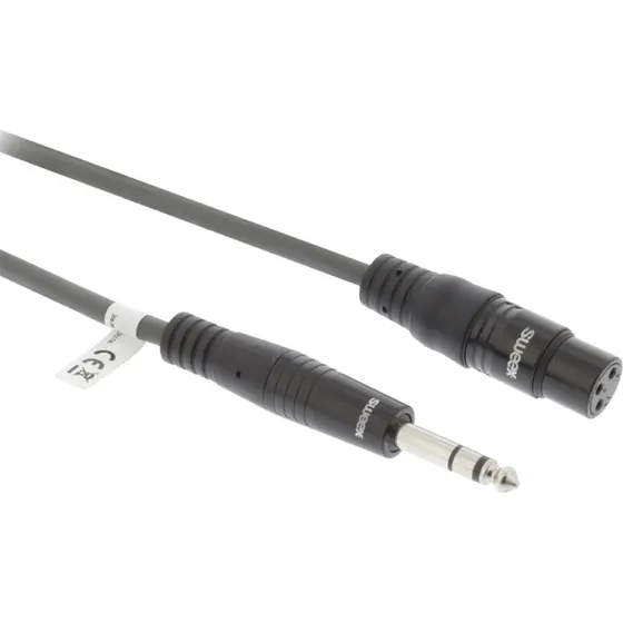 Nedis XLR (3-pin) Hun – 6,35 mm TRS Han, 1,5 m, mørkegrå
