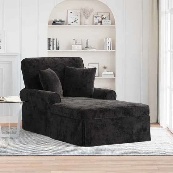 vidaXL ARES Chaiselong med volant og 2 puder, sort, 157x91 cm
