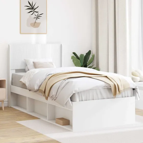 vidaXL Sengestel med opbevaring og hovedgærde, Hvid, 90 x 200 cm