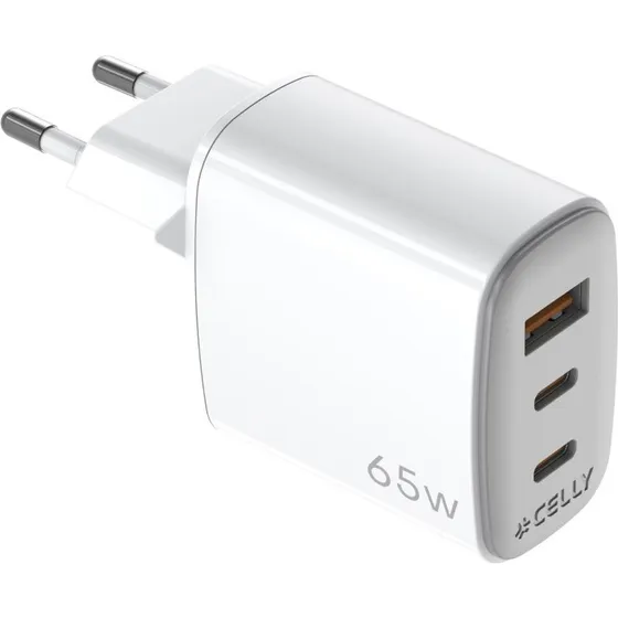 Celly USB-oplader GaN 65W - 1x USB-A + 2x USB-C PD