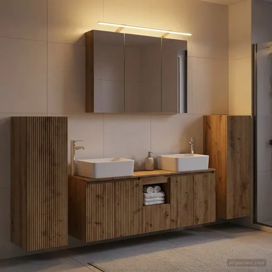 vidaXL Badeværelsesmøbel sæt 6 stk. Artisan-eg med LED-spejl