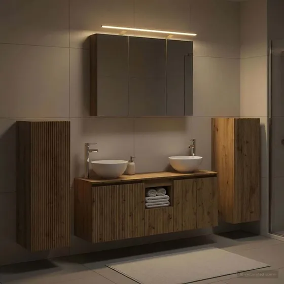 vidaXL Badeværelsesmøbelsæt 6 stk. Artisan-eg med LED