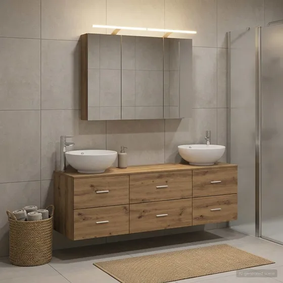 vidaXL Badeværelsesmøbel sæt 4 stk. Artisan-eg med LED-spejl