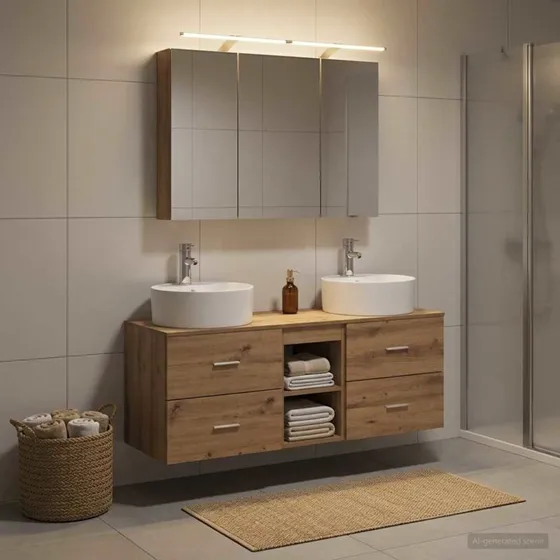 vidaXL Badeværelsesmøbel sæt 4 stk. Artisan-eg med LED-spejlskab