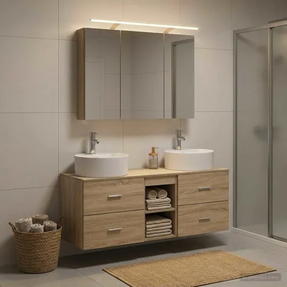 vidaXL Badeværelsesmøbel sæt 4 stk. Sonoma-eg med LED-spejlskab