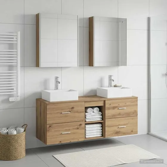 vidaXL Badeværelsesmøbel sæt 5 stk. Artisan-eg med LED
