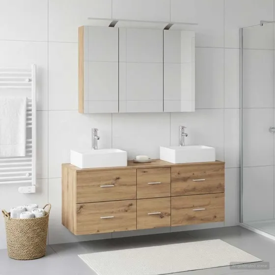 vidaXL Badeværelsesmøbel sæt 4 stk. Artisan-eg med LED-spejl